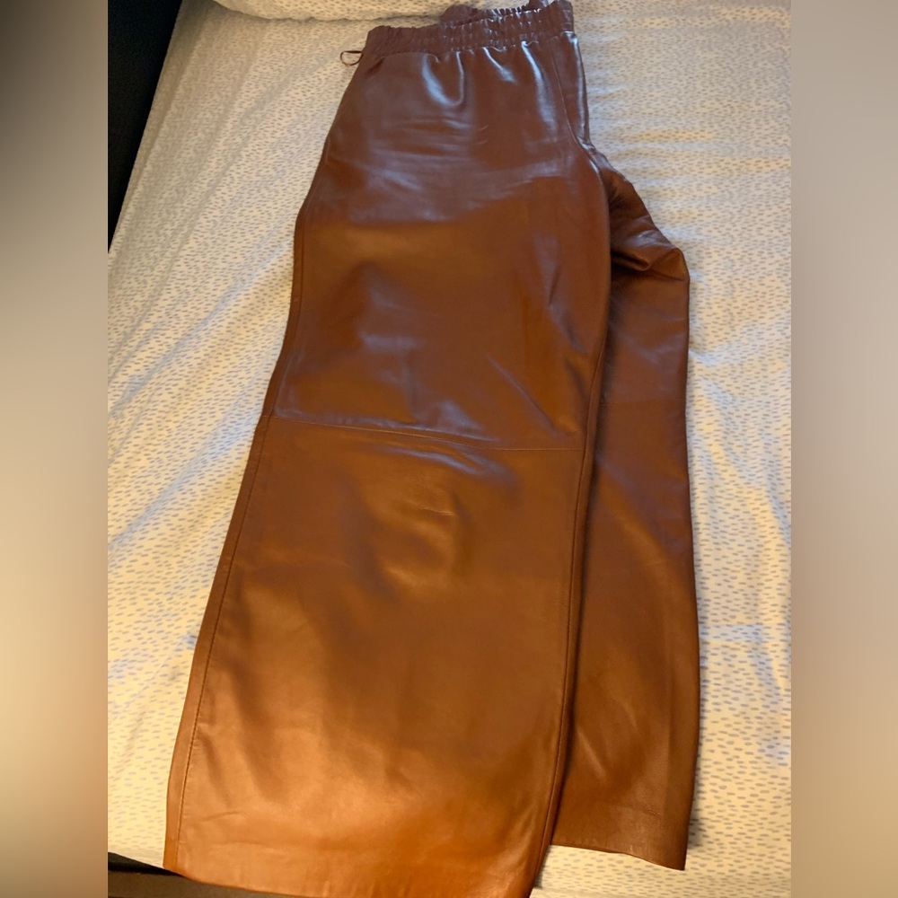 French Connection tan leather cropped pants like new!
